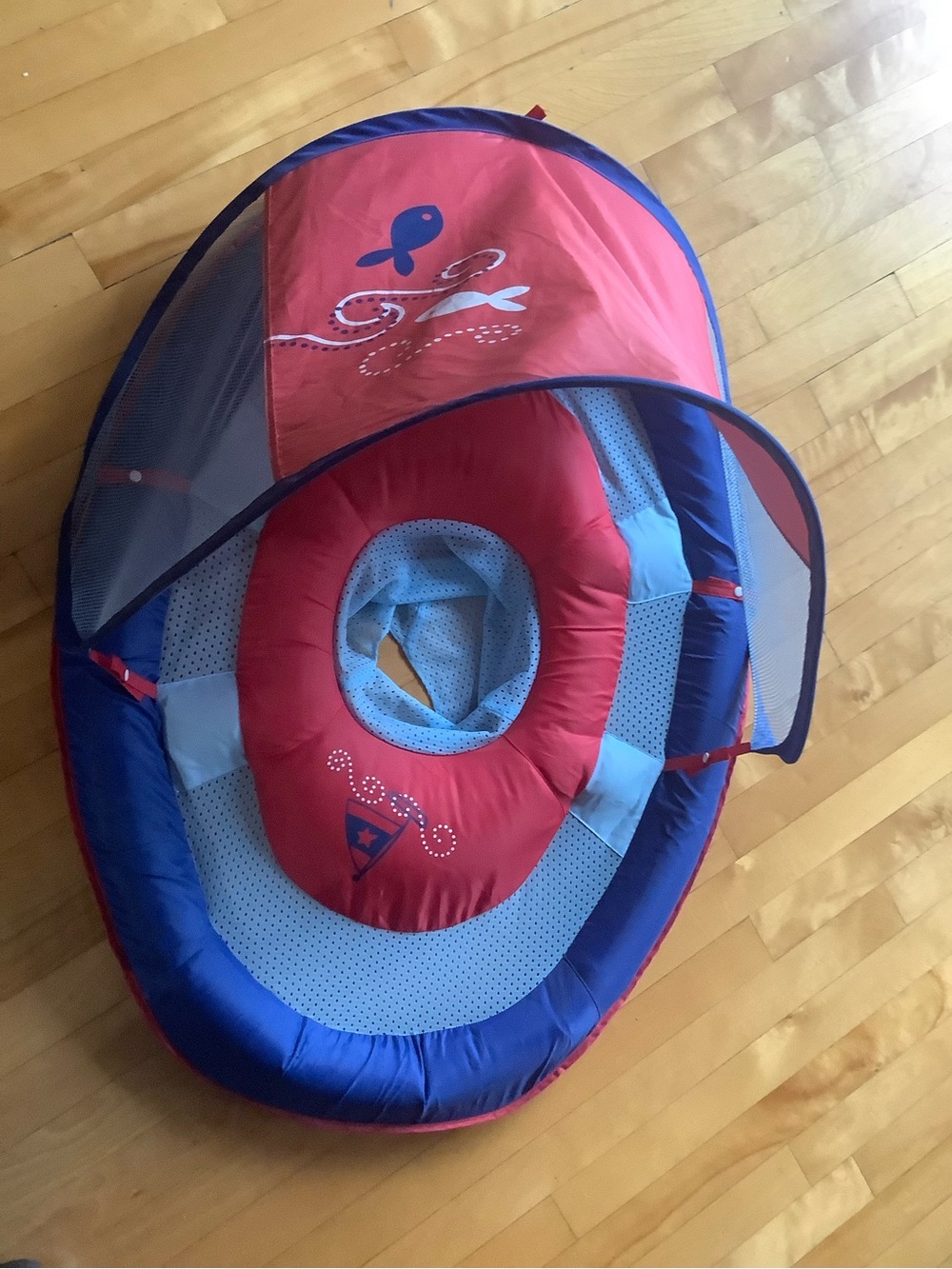 Children's Inflatable Swim Float with Sun Canopy - Red & Blue